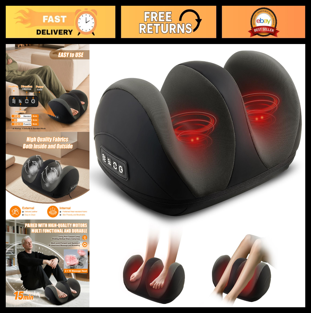 Shiatsu Foot Massager with Heat – Electric Kneading Machine for Feet, Calves & A
