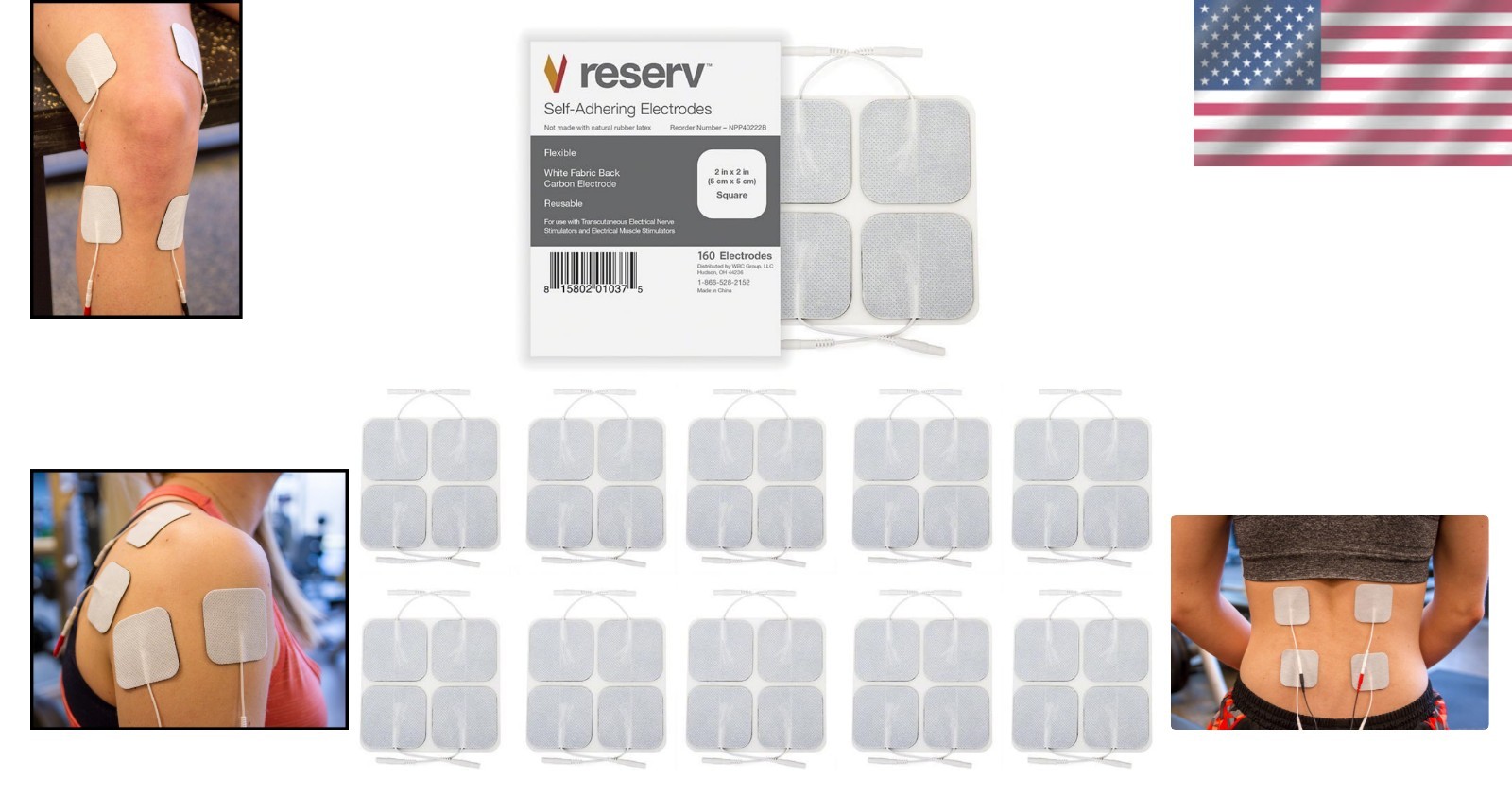 Reusable Tens EMS Electrode Pads 2×2″ Gel Self-Adhesive 160 Count Pack