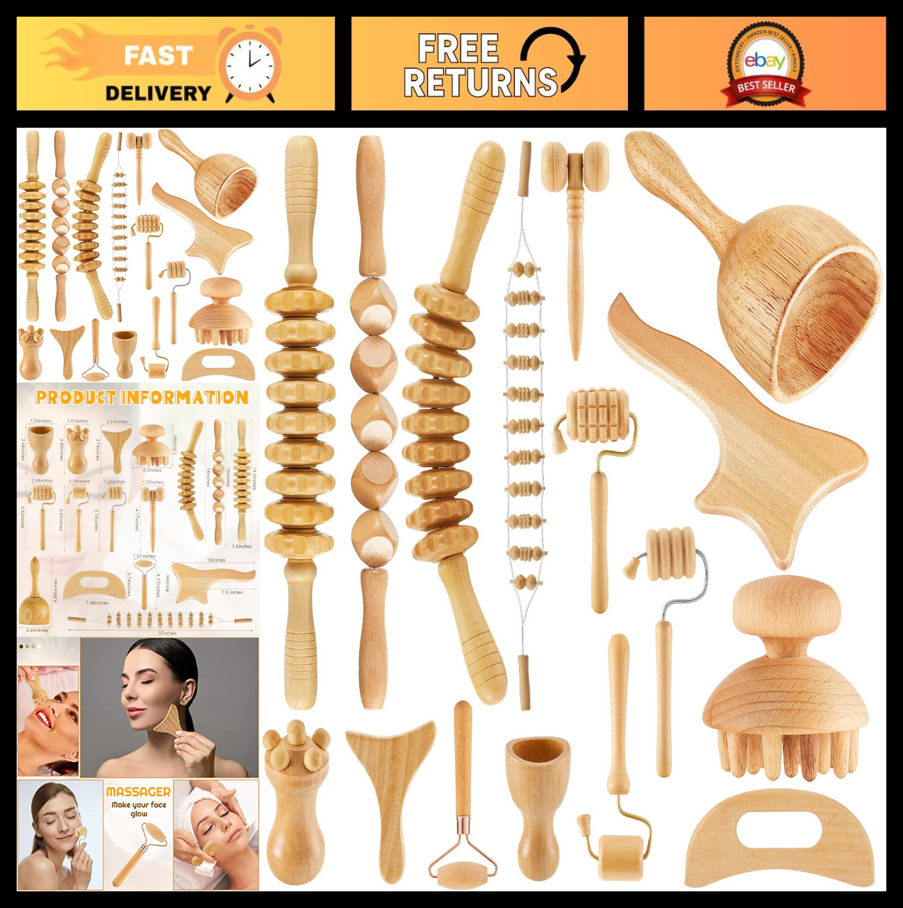 16-in-1 Wood Therapy Massage Tools Set Maderoterapia Kit Therapy Tools for Body
