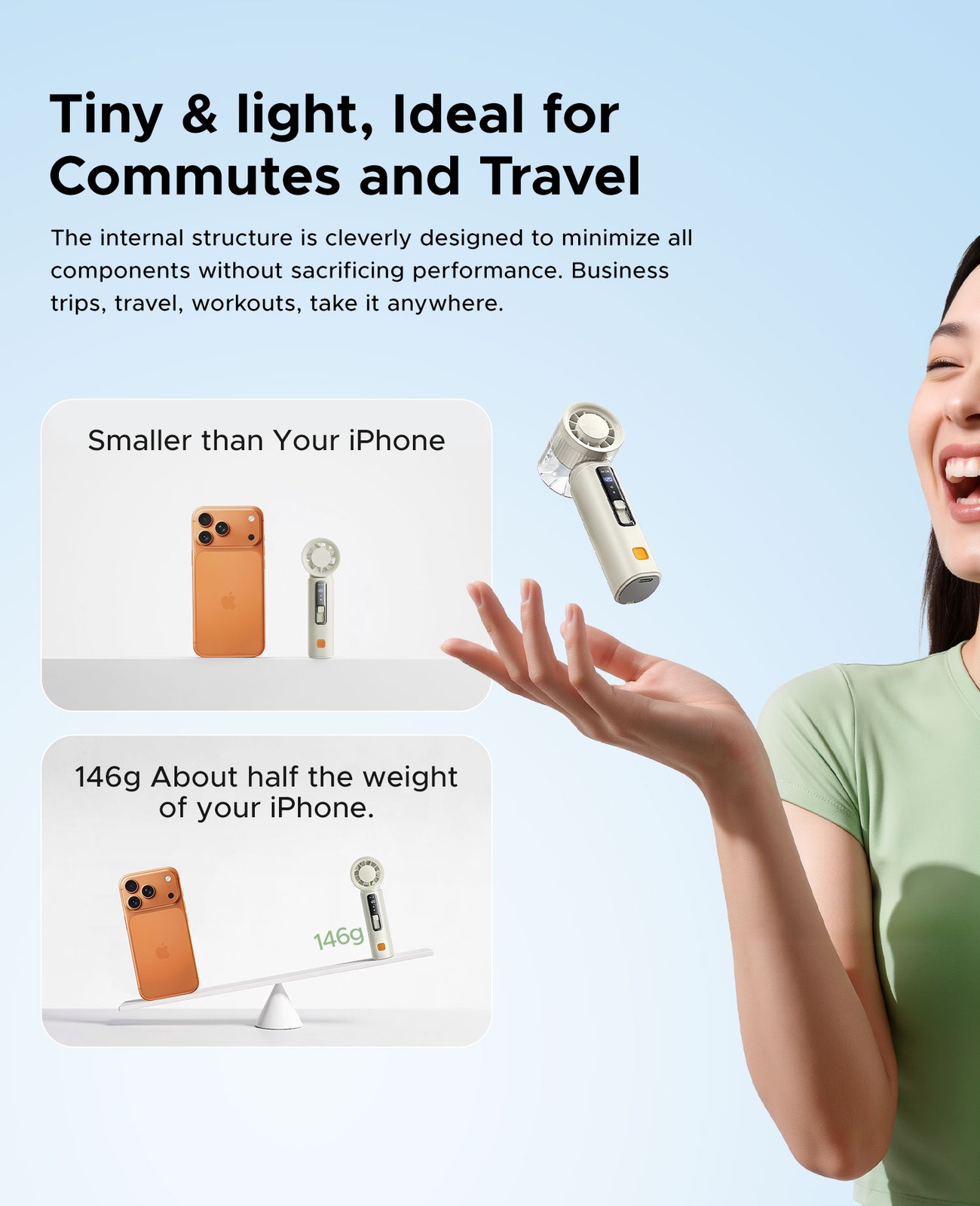 ORICO Portable Handheld Cooling Fan, 3000mAh RechargeableMini Fan