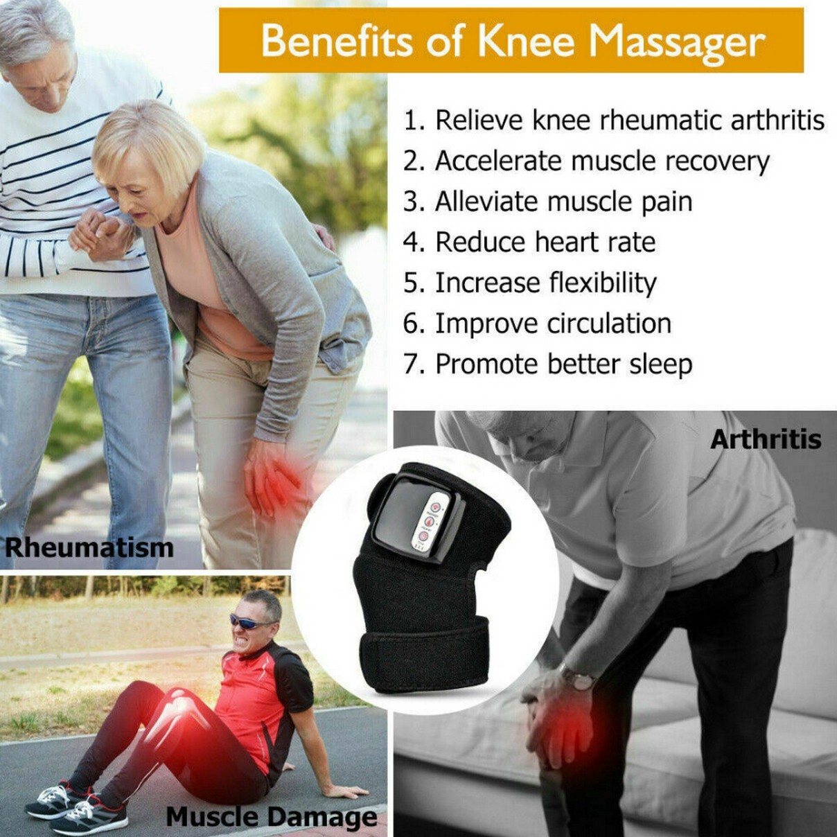 1x Electric Heating Knee Massager Knee Joint Pad Brace Pain Relief(No Color Box)