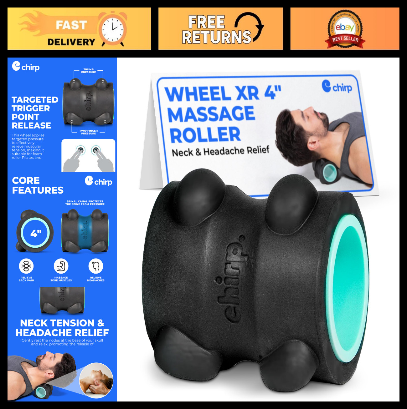 High-Density Foam Massage Roller for Neck & Headache Relief – Spinal Care, 500lb