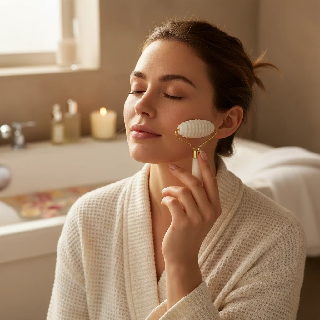 Jade Facial Roller Textured Face Massage Beauty Tool Skin Care Roller