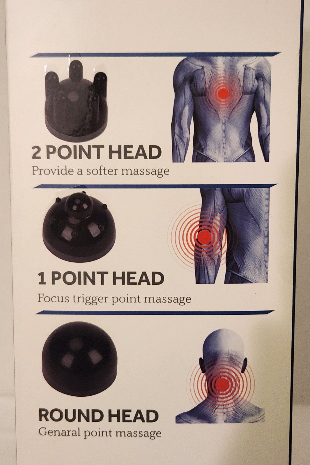 Sealy Massager XL extended handle led light 2 gears 3 massage heads new in box