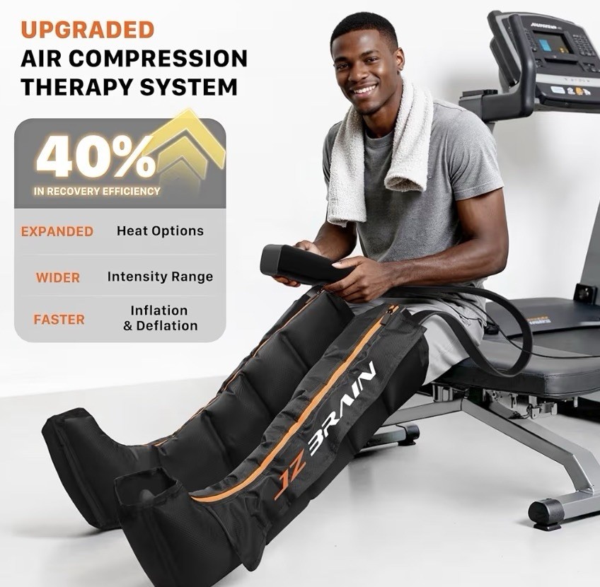 JZBRAIN Air Compression Heated Leg & Foot Massager Black Orange Remote Control