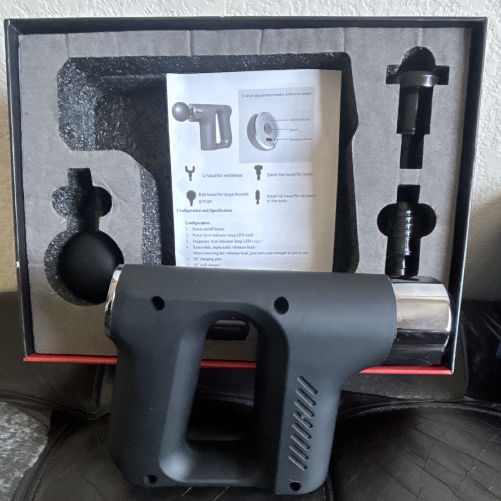 Warmrelax Massage Gun Cordless Handheld Rechargeable 4 Heads USB Charging Black