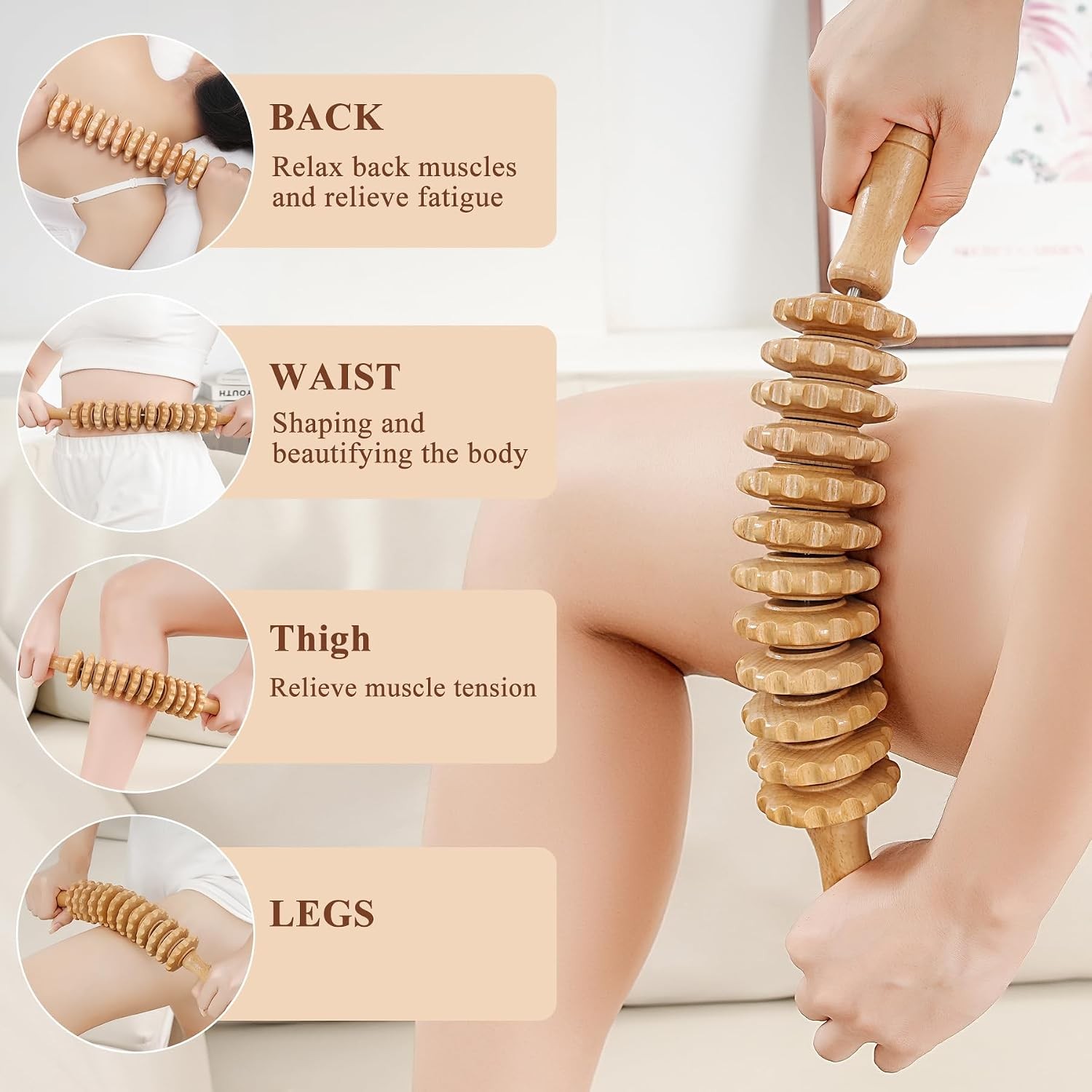 5pc Wood Therapy Massage Tools 5 in 1 Lymphatic Drainage Massager for Muscle