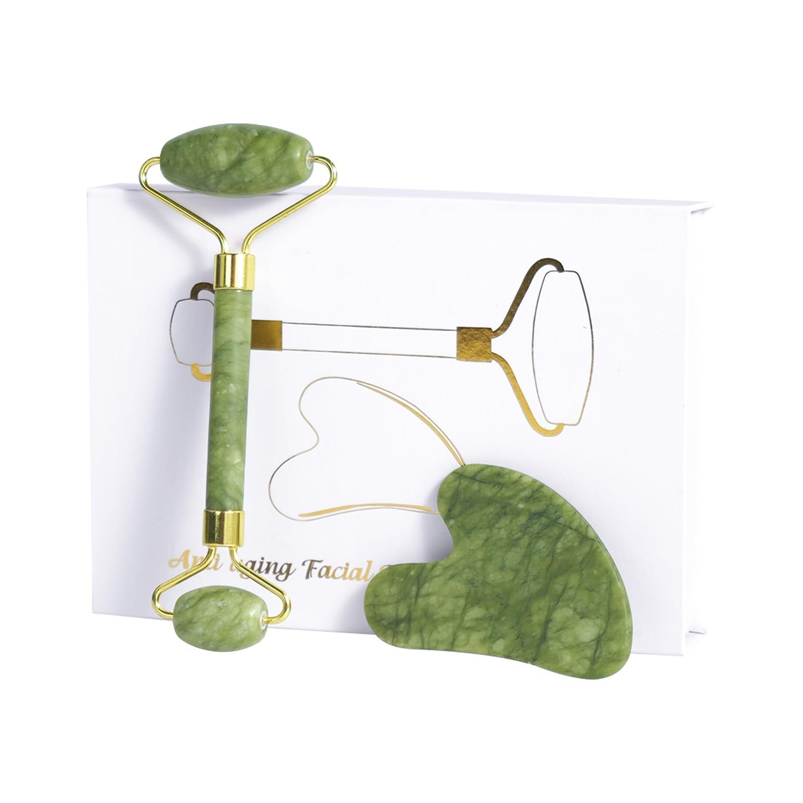 2 masajeadores faciales de jade Gua Sha para rostro, ojos y cuello.