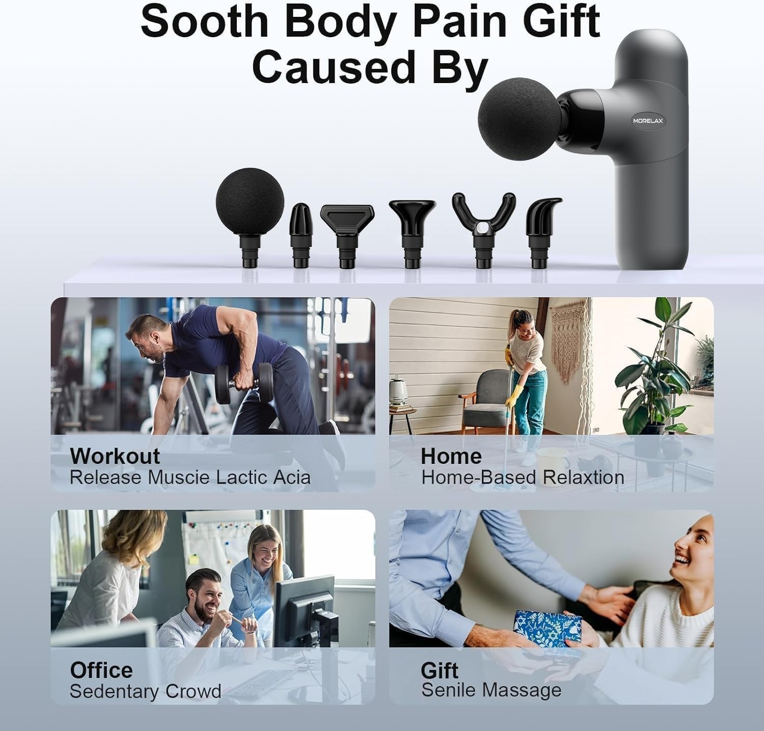 Compact Mini Massage Gun – Percussion Muscle Massager for Pain Relief, 6 Heads,