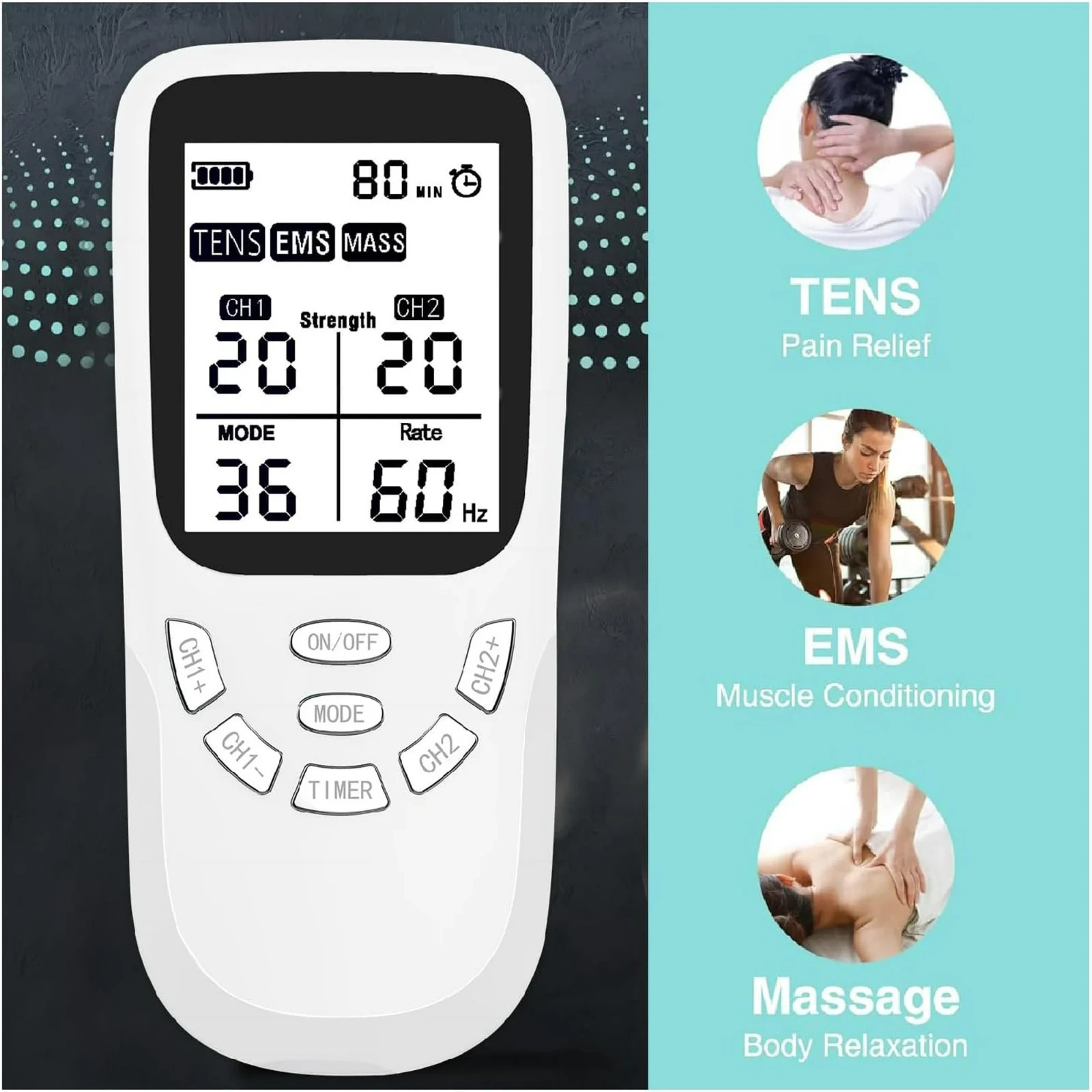 3-in-1 Muscle Stimulator with 36 Modes Massage Therapy Machine