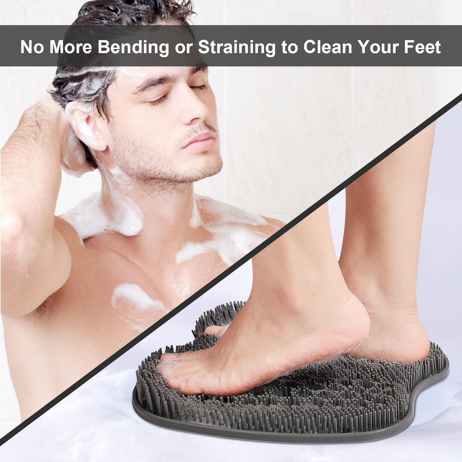 HONYIN XL Large Shower Foot Scrubber Mat with NonSlip Suction Cups