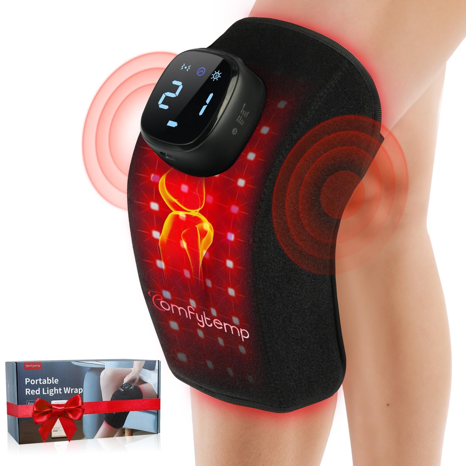 3D Red Light Therapy Knee Wrap with Vibration Massage, Cordless 5000mAh, Infrare