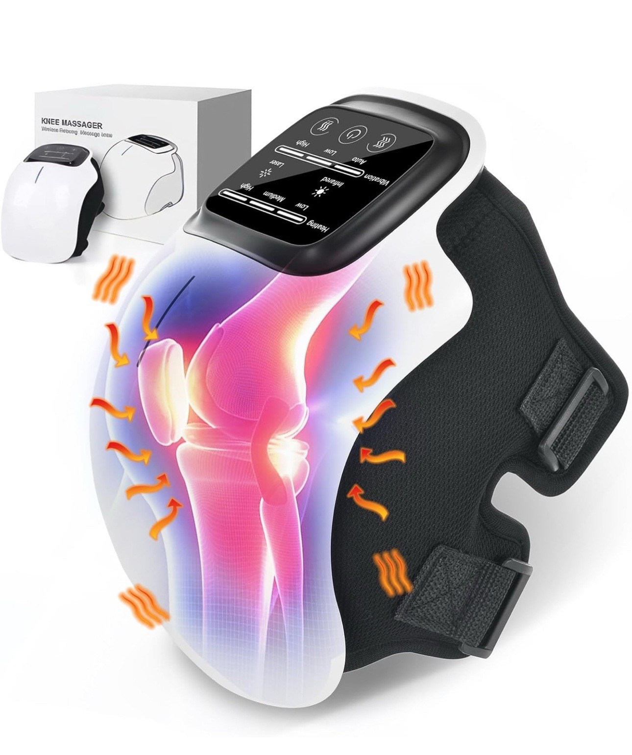 Knee Massager, Large LED Screen, Adjustable Temperature,Cordless 1pack-white