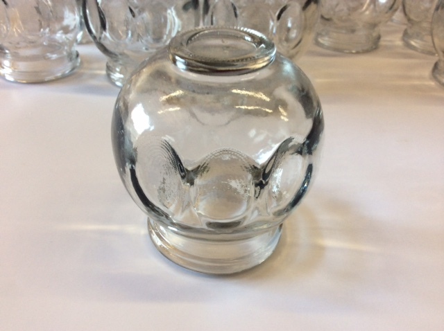 Glass Fire Cupping Cups with Finger Grips Imprinted Sold in Sets of 15 & 24