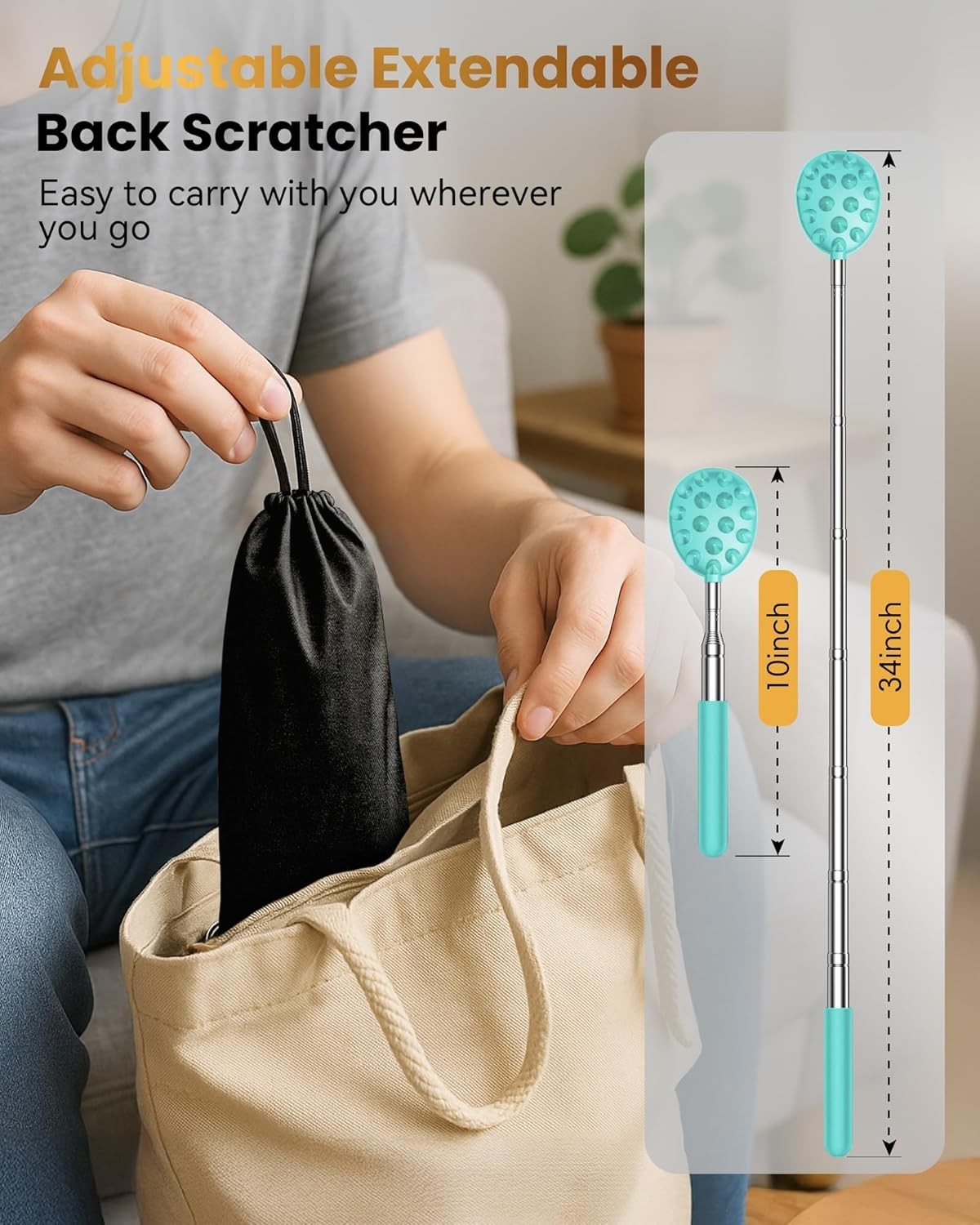 Telescoping Back Scratcher with Detachable Heads