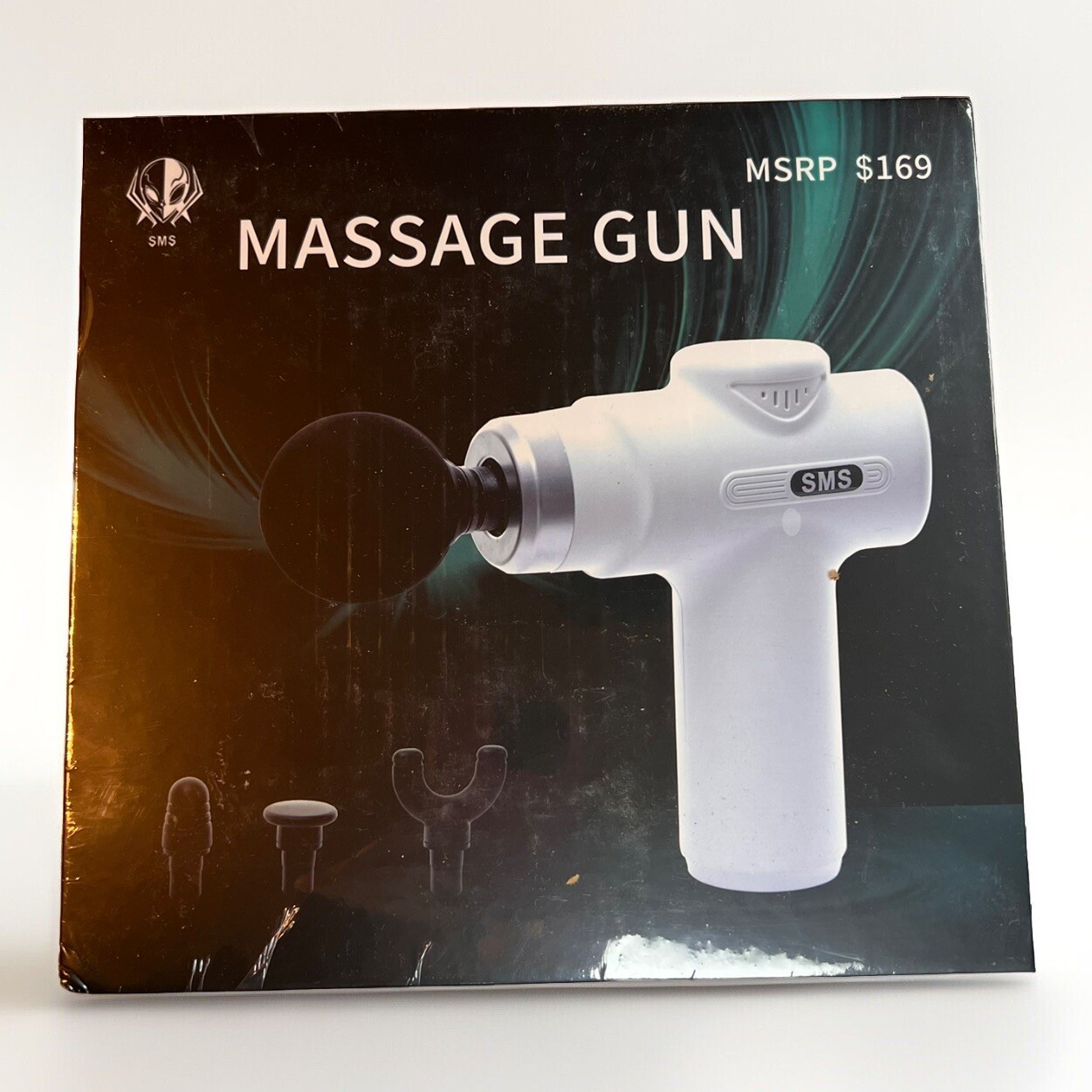 SMS Massage Gun -4 Heads USB Rechargeable Lithium Battery White MSRP $169
