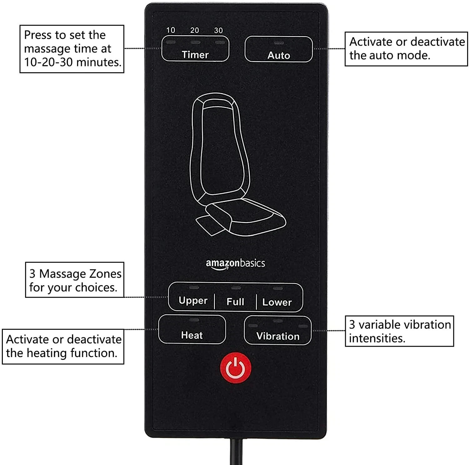 Amazon Basics Shiatsu Massage Full Seat Cushion with Infrared Heat