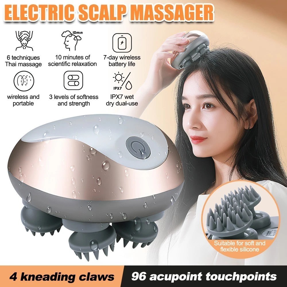 Electric Scalp Massager Head Massager Waterproof Massager 3 Kneading Modes IPX7