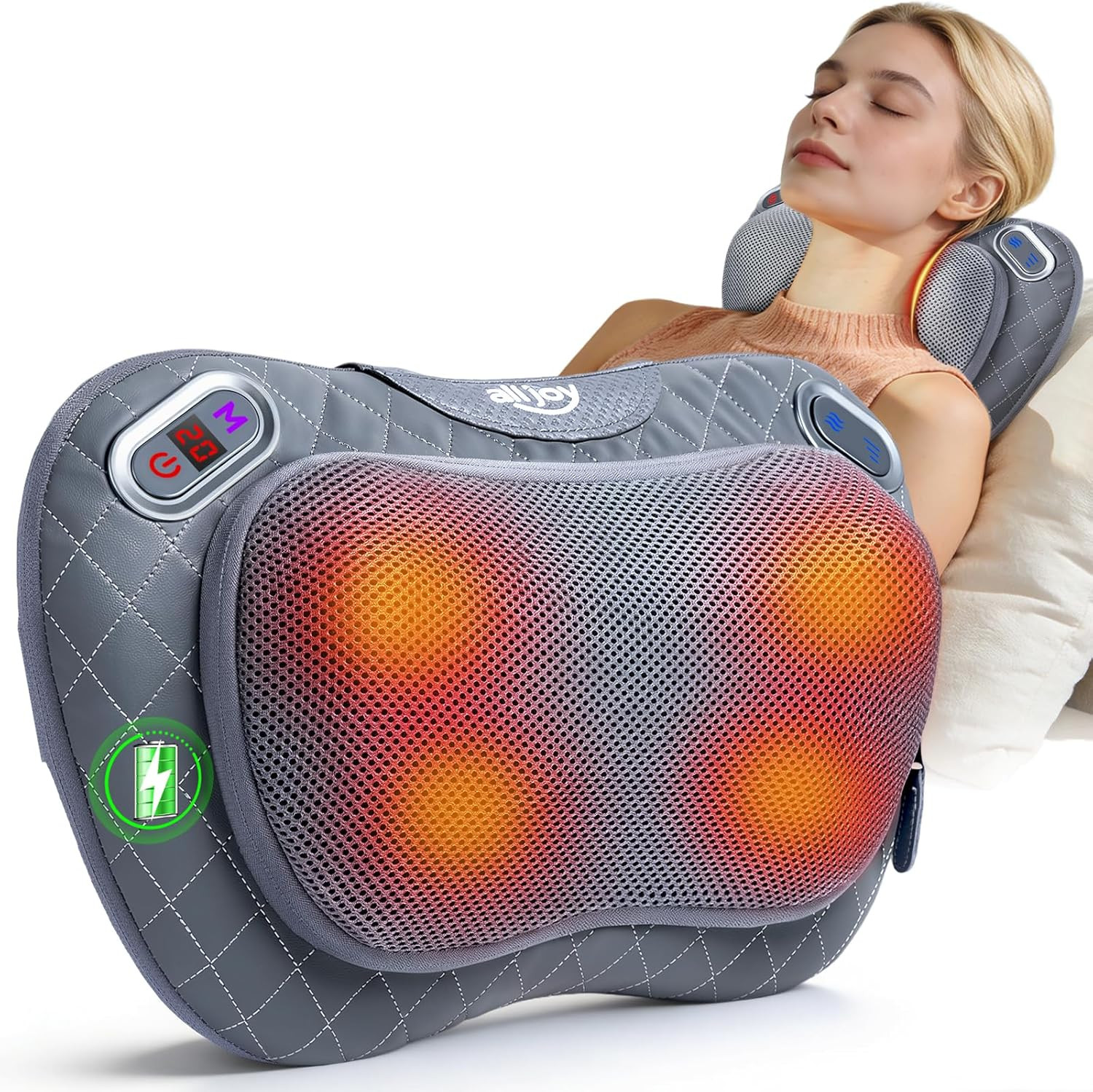 Cordless Neck and Back Massager with Heat & LCD Display – Rechargeable Shiatsu M