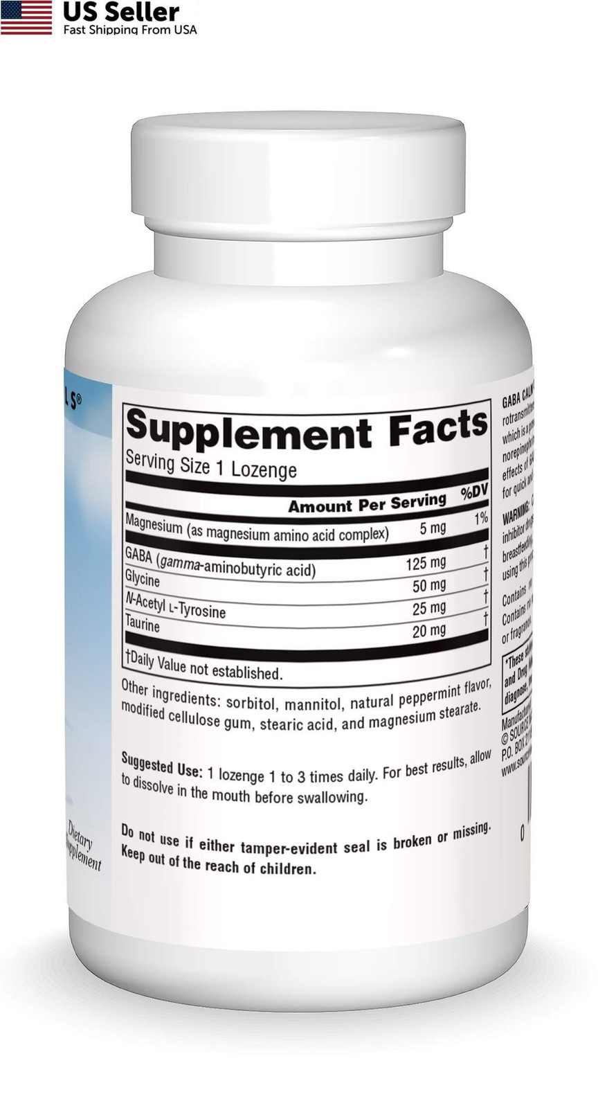 Source Naturals GABA Calm 60 Lozenges Quick Dissolve Peppermint Relax FROM USA