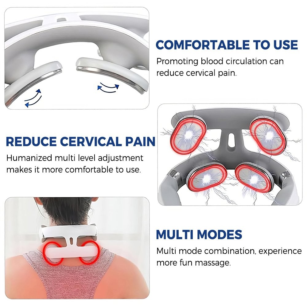 4-Heads Neck Shoulder Massager 6 modes 16 levels Cordless Cervical Relax & Heat