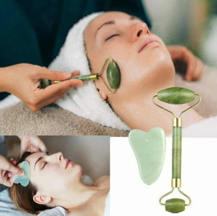 Natural Jade Roller Gua Sha Face Body Eye Board Set Massager Tool Anti Aging US