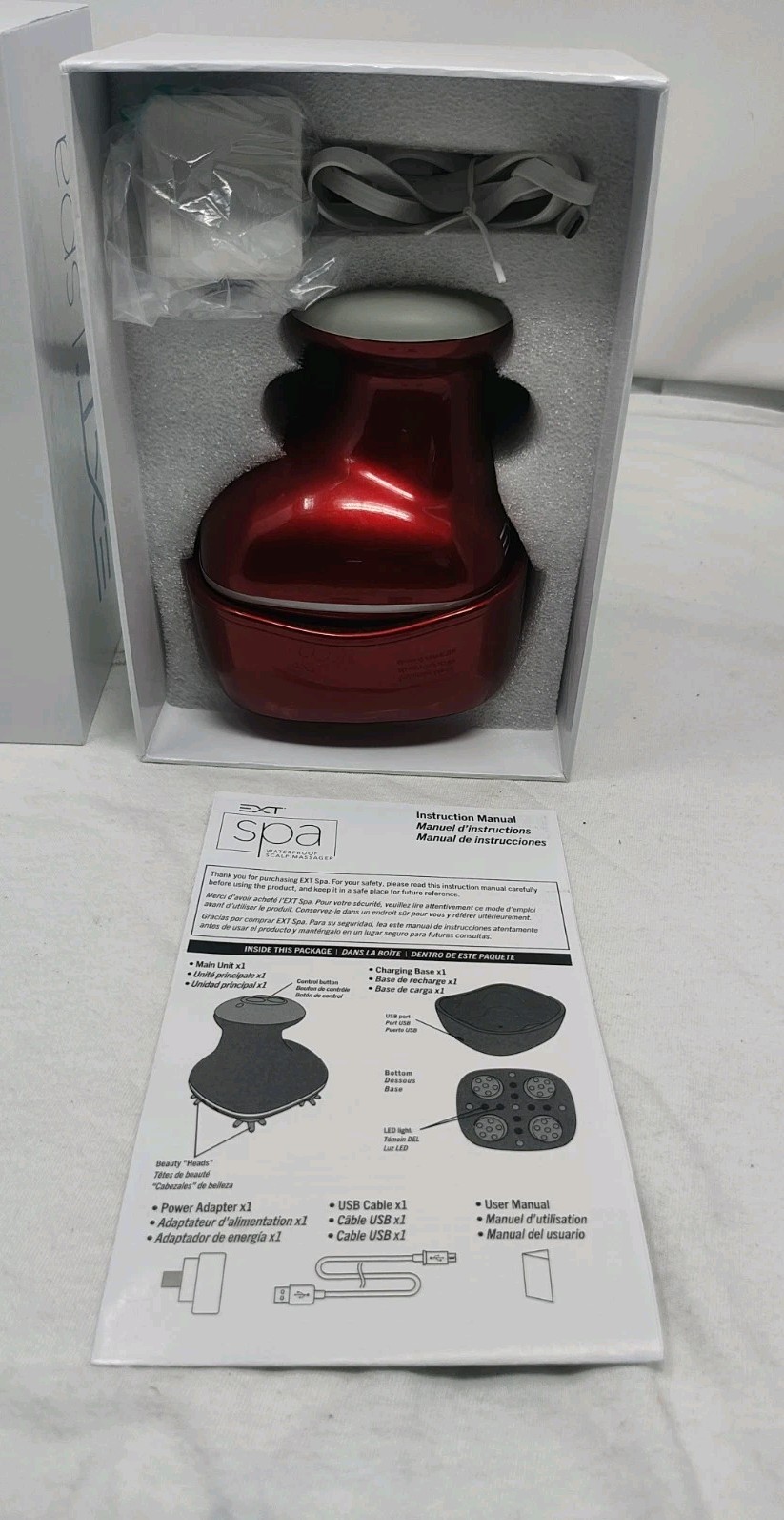 EXT Extreme Hair Therapy New Spa LED Vibrate Waterproof Scalp Massager Red Works