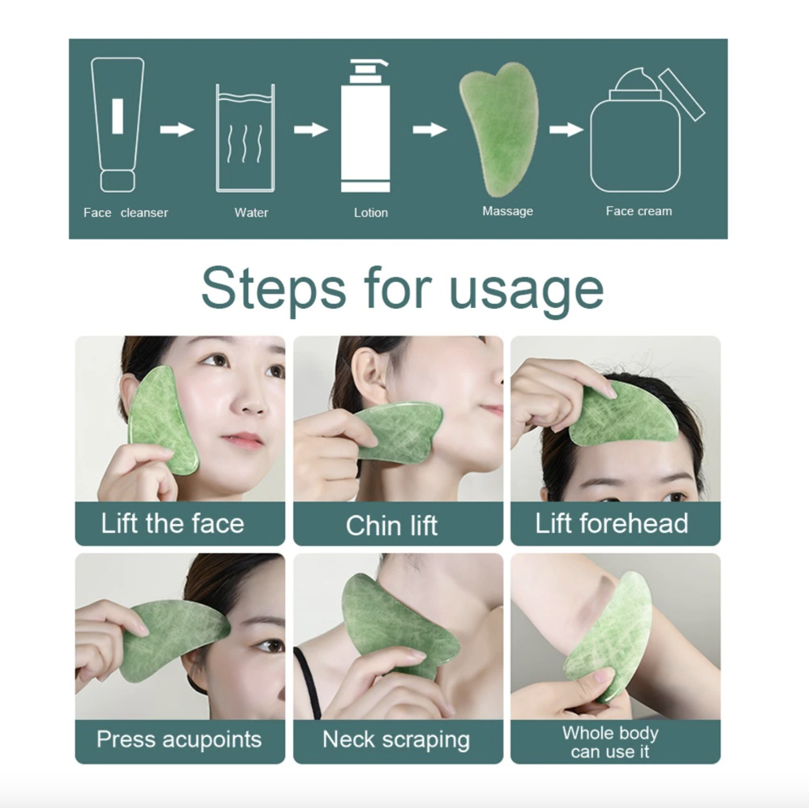 Natural Jade Roller Gua Sha Face Body Eye Board Set Massager Tool Anti Aging US