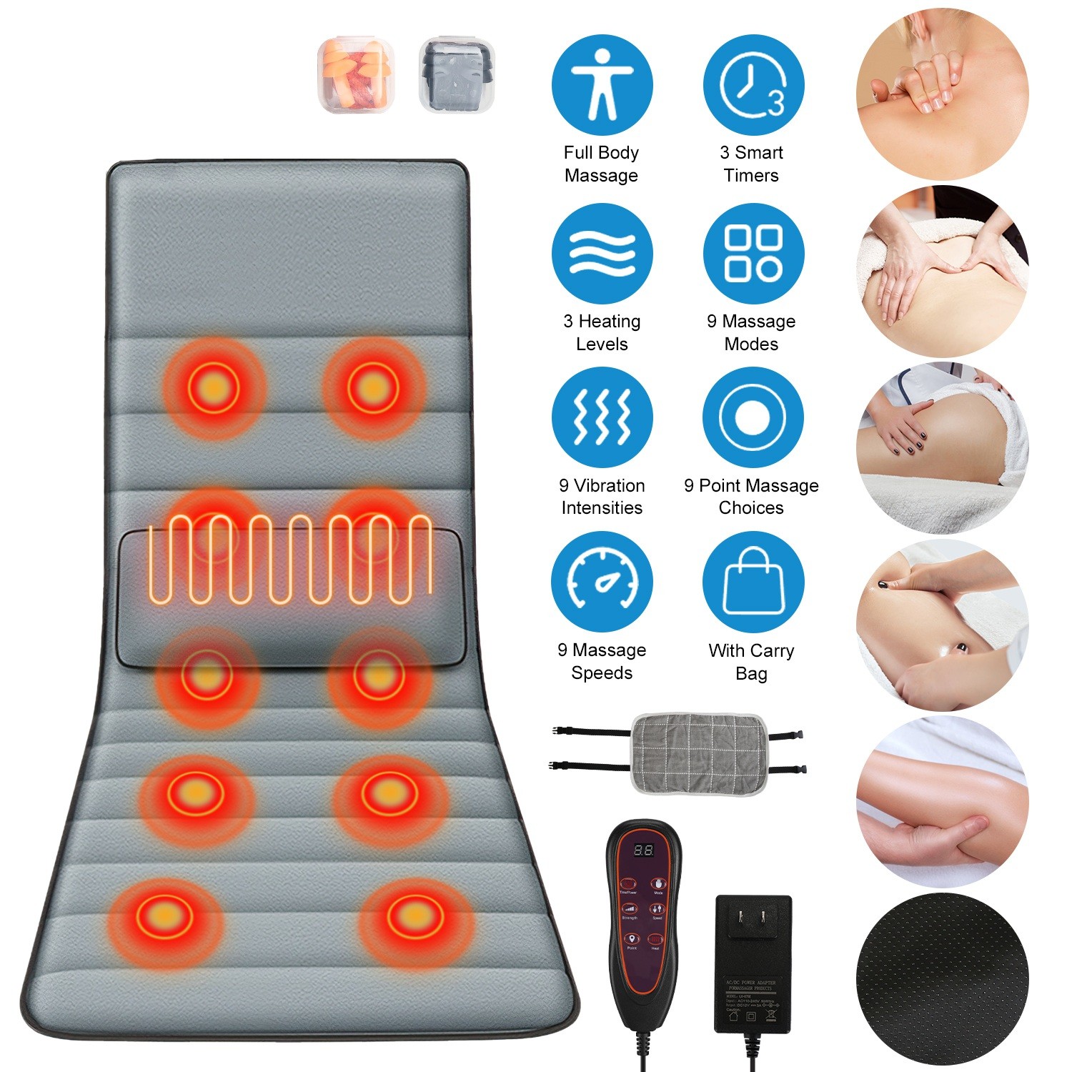 iMounTEK Full Body Electric Massage Mat w/ Heat Vibration Inflatable Head Pillow