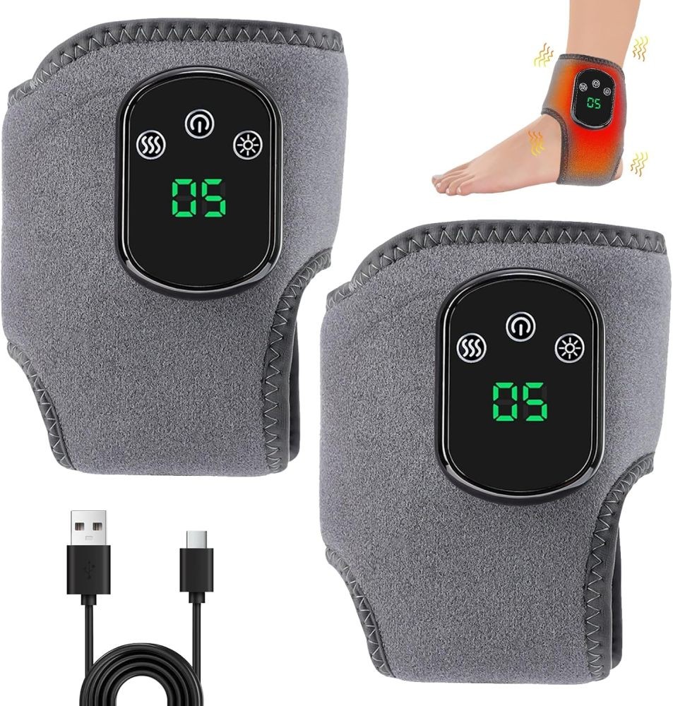2PCS Electric Foot Ankle Massager for Pain Relief 3 Modes Vibration Hot Compress