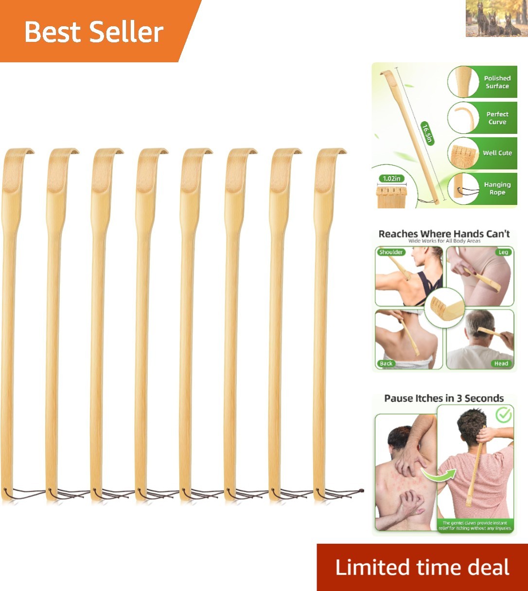 16.5” Long Bamboo Back Scratcher – Ideal Gift for Elders and Moms, 8 Pack
