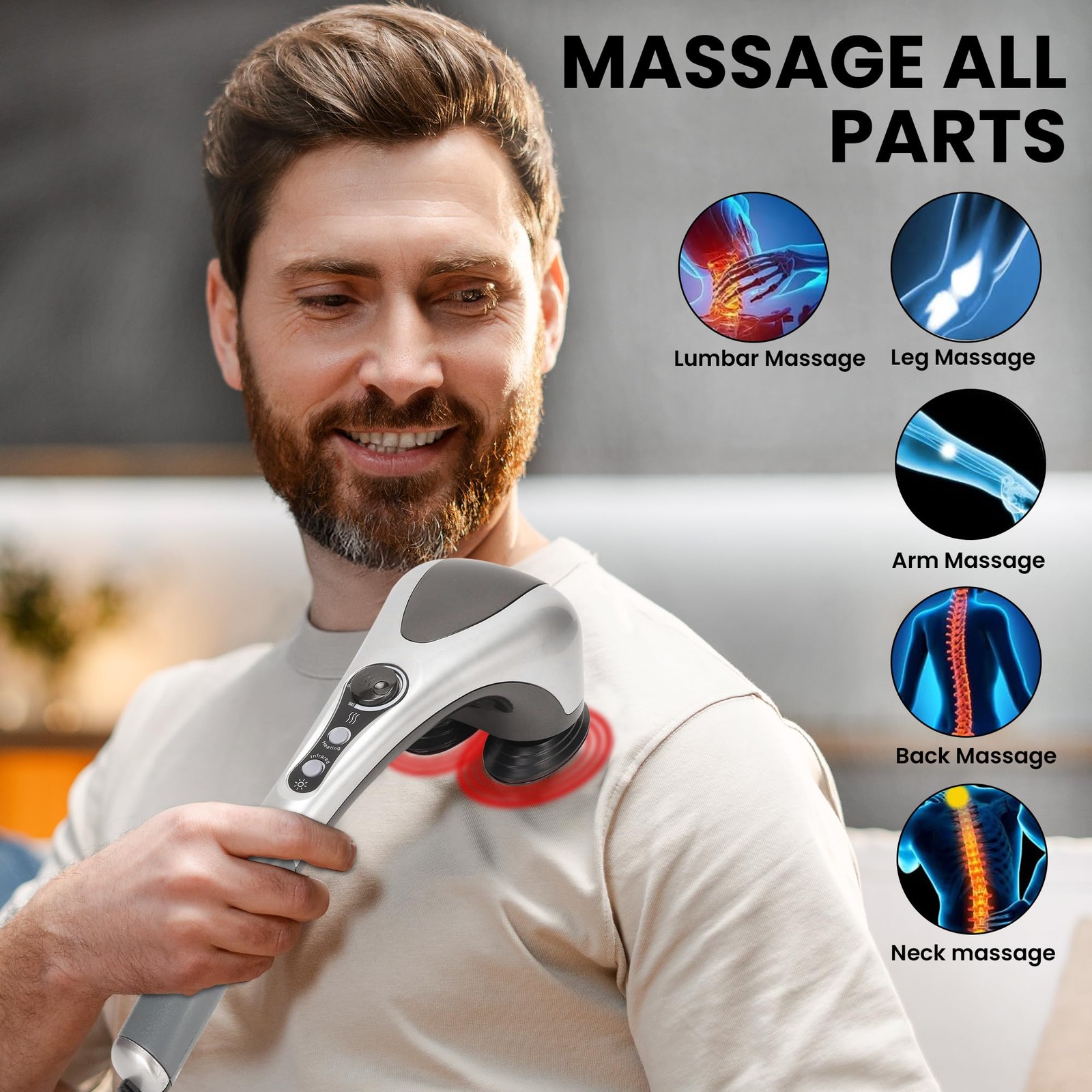 Electric Dual Head Heavy Hammer Massager, Handheld Heated Massage, for Deep T…