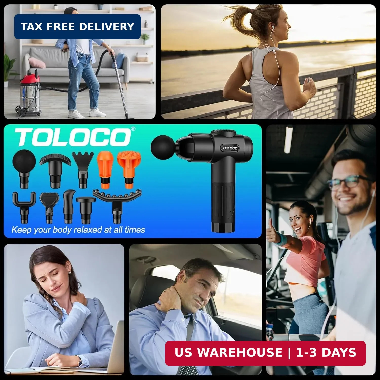 TOLOCO Massage Gun, Deep Tissue Back Massage for Athletes for Pain Relief, Percu