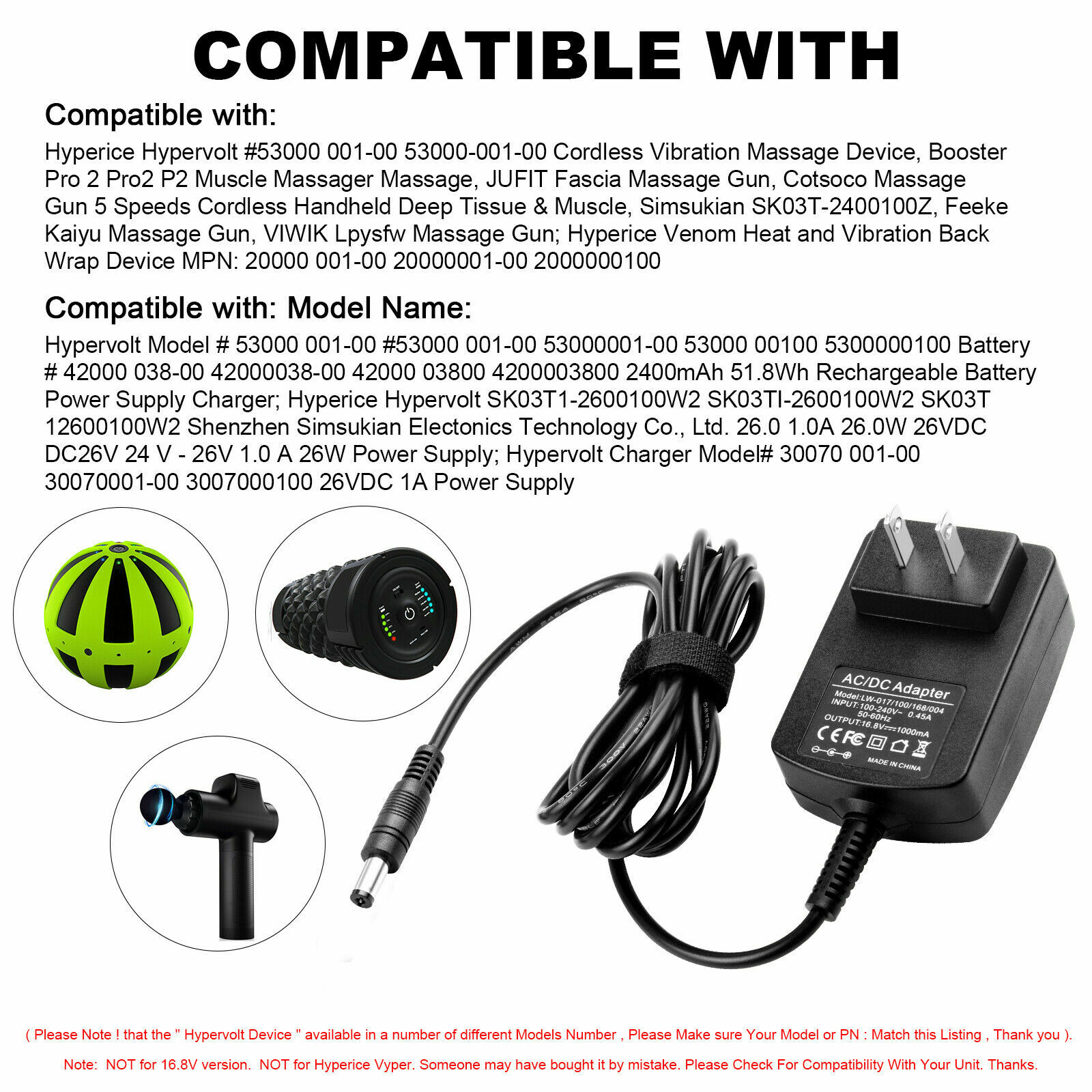 For Hyperice Hypervolt HPI5300000100 53000 001-00 4200003800 Adapter Charger 24V
