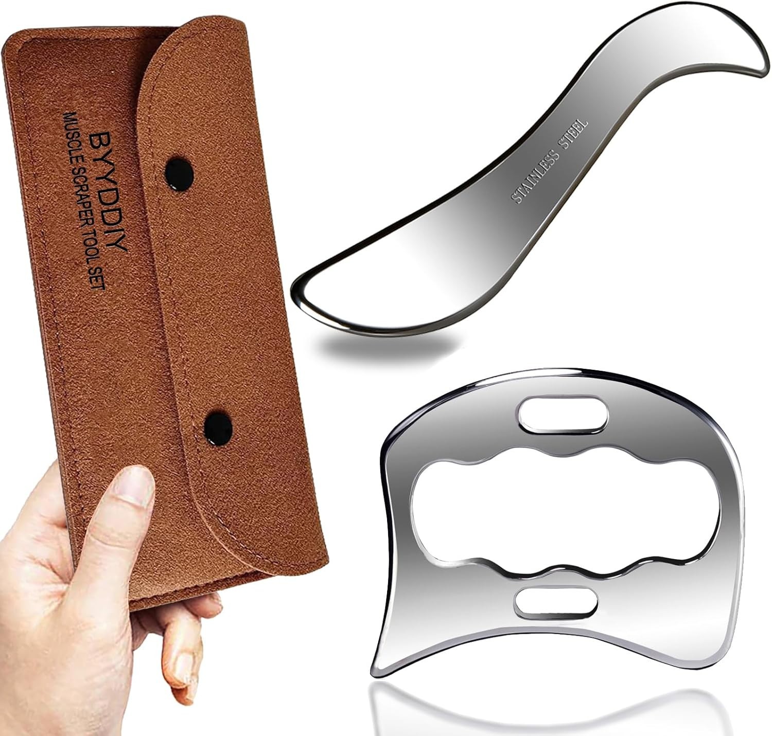 2 in 1 Stainless Steel Muscle Scraper Tools Set Gua Sha Massage Scraper Scrap…