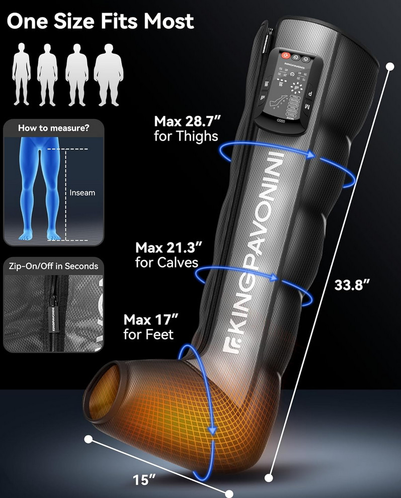 KingPavonini Cordless Leg Compression Massager 5 Overlapping Chambers Foot Heat