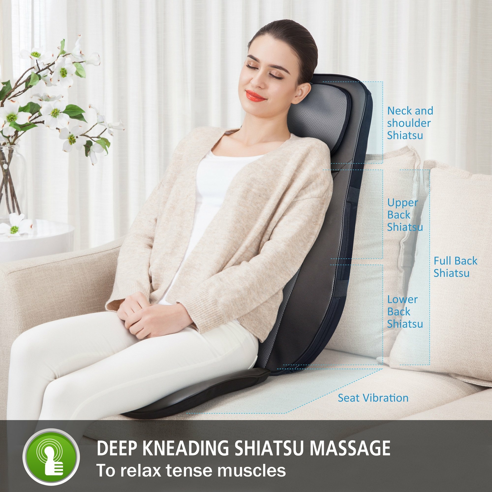 Snailax Gel Shiatsu Back Massager with Heat,Neck Massage Cushion Chair Pad 233G