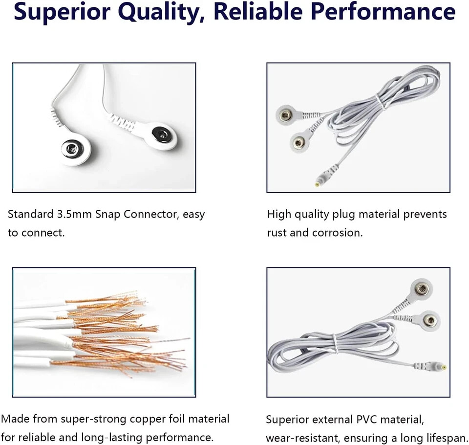 Durable TENS Lead Wires 2.35Mm Shielded Plug TENS to 3.5Mm Snap Electrode Wires