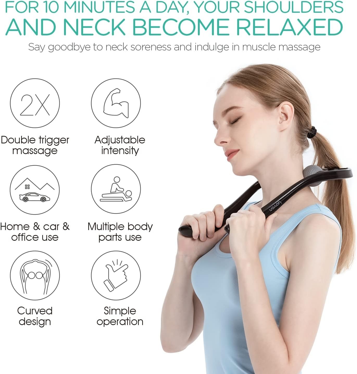 Shiatsu Neck Massager – Portable Deep Tissue Massager with Heat & Speed Control