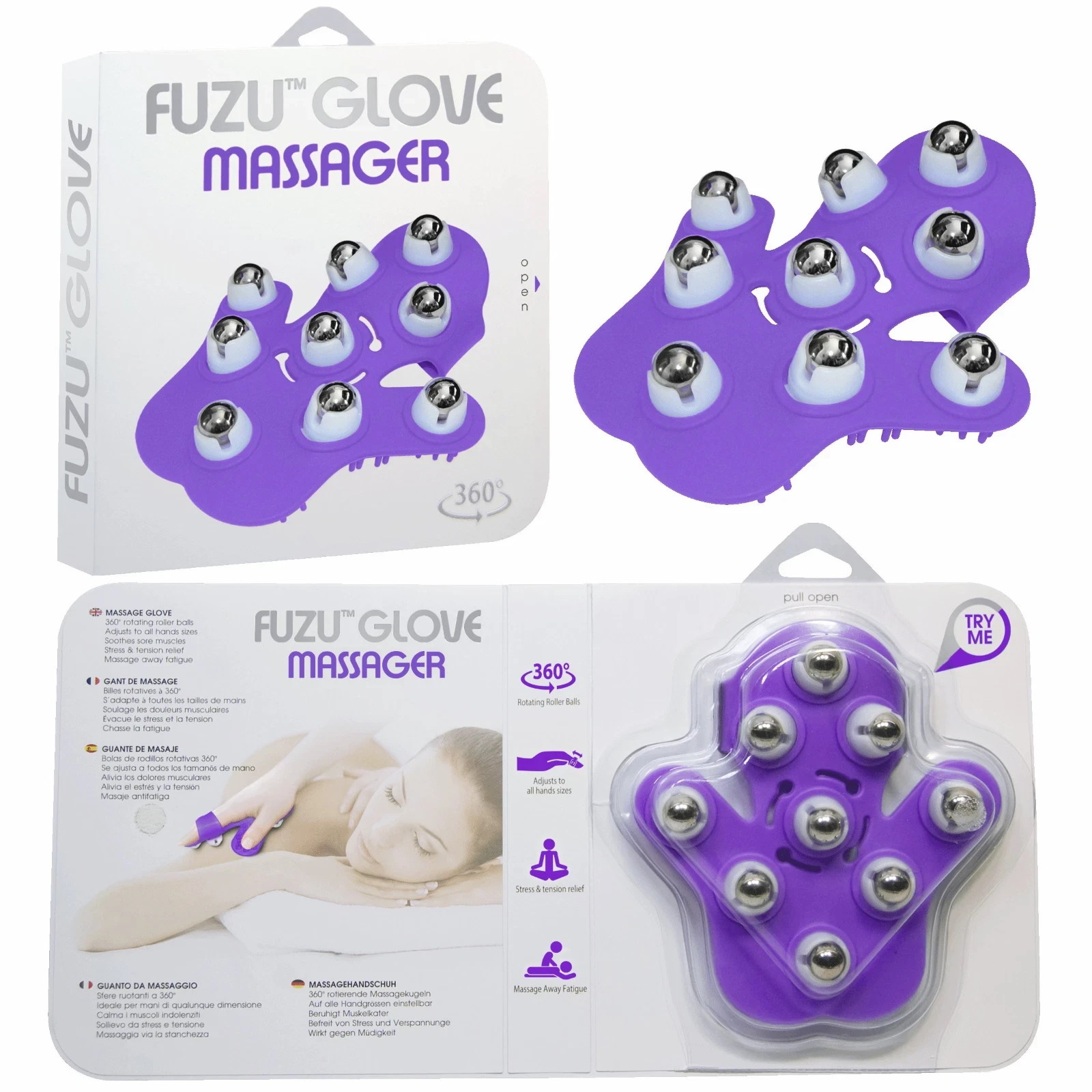 FUZU 9 Ball Roller GLOVE MASSAGER (Purple) by DeeVa 360*