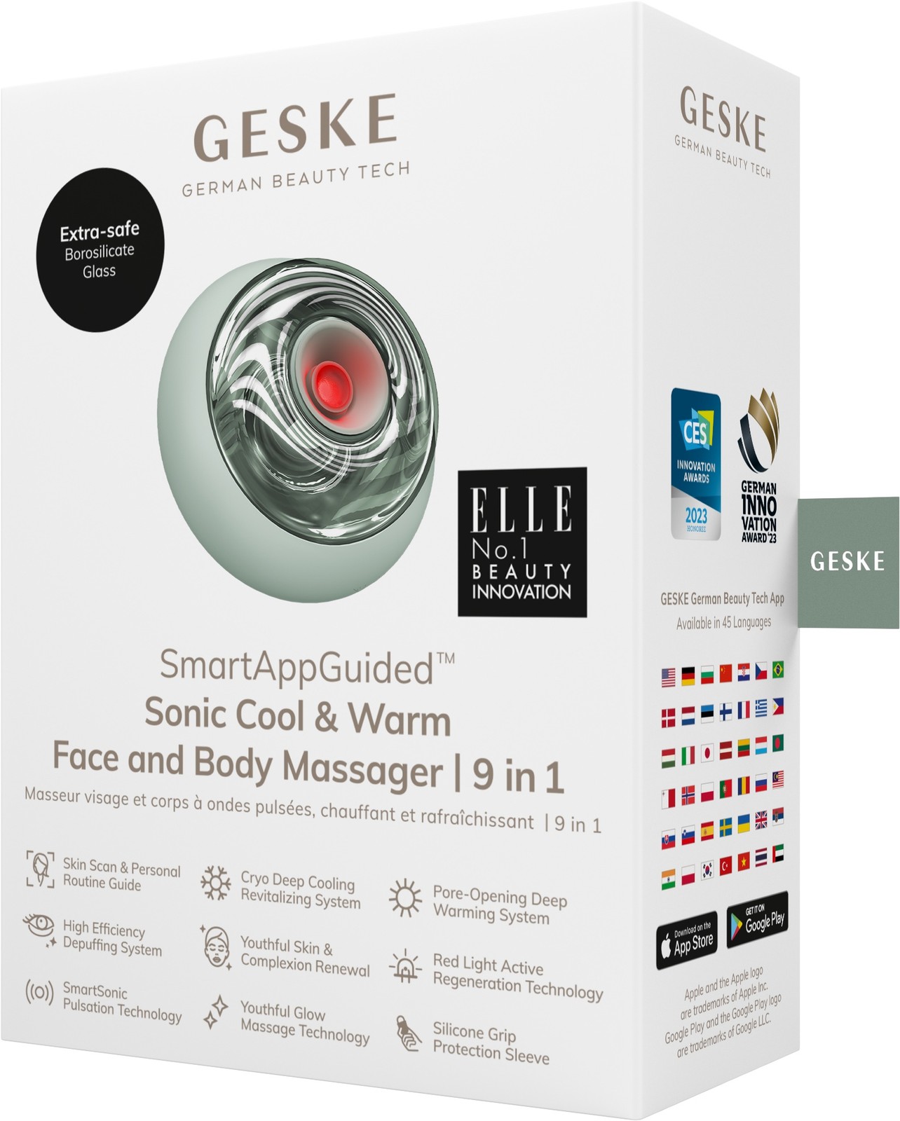 GESKE Sonic Cool & Warm Face and Body Massager 9 in 1 Green