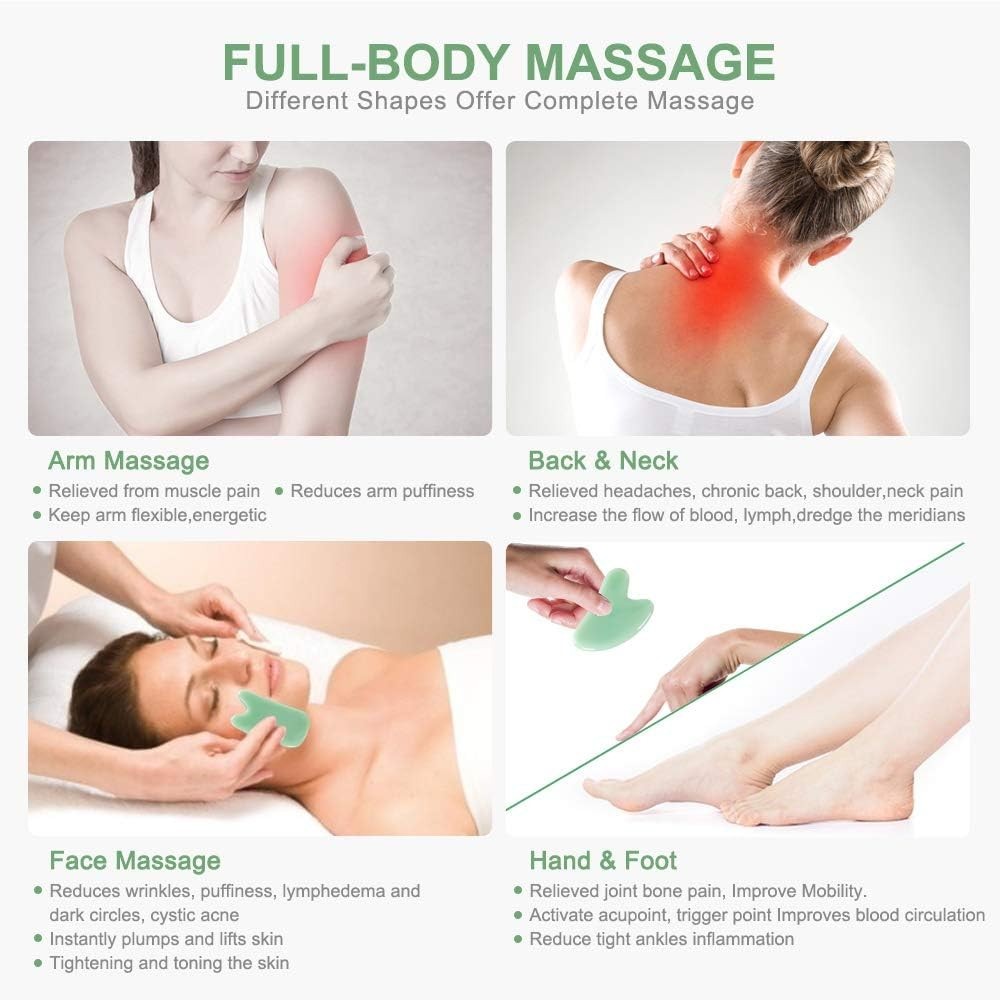 Traditional Gua Sha Tool Set: 5 Handcrafted Stones for Relaxation & Pain Relief