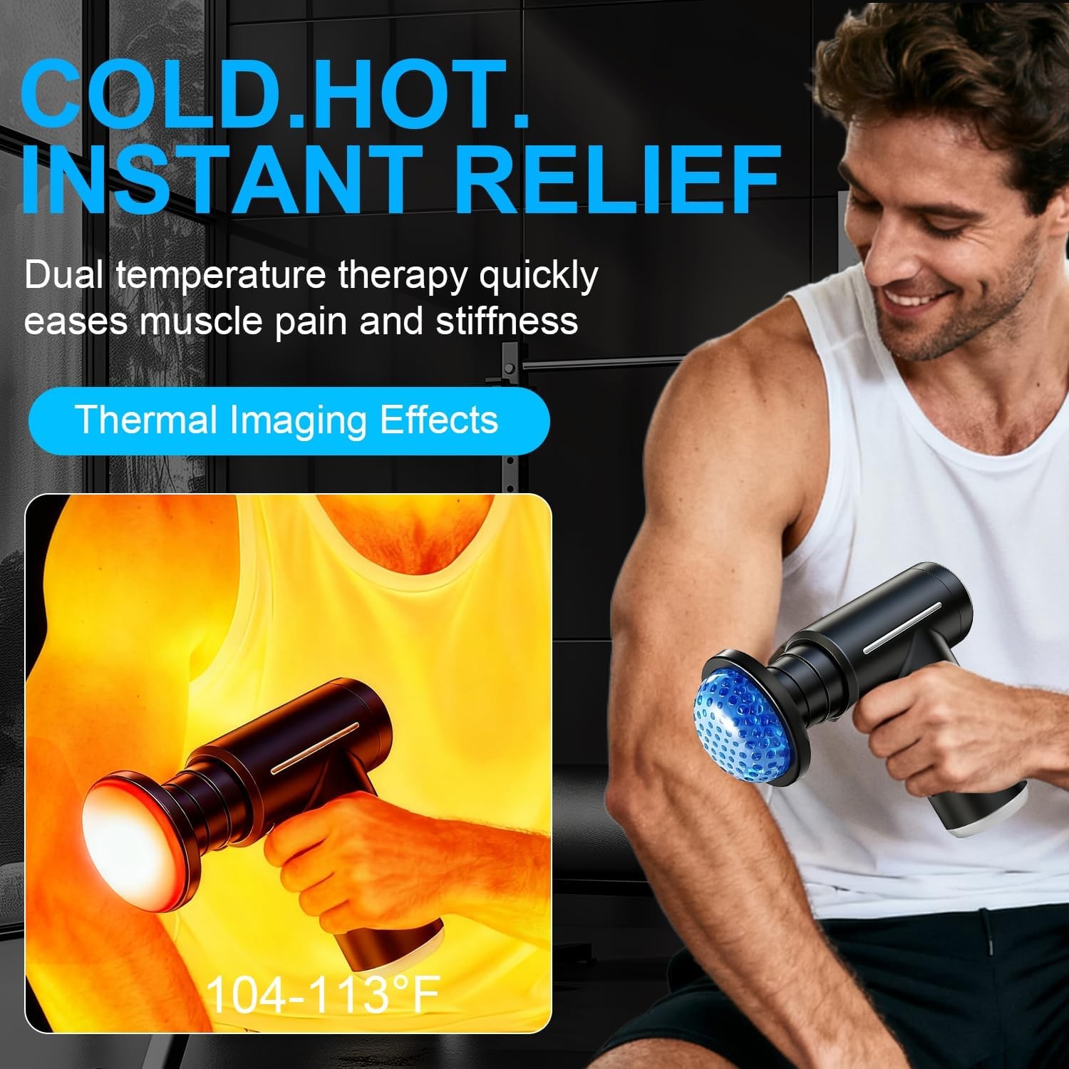 Heat Cold Massage Gun Deep Tissue Percussion Muscle Massager 6 Speed 6 Heads LCD
