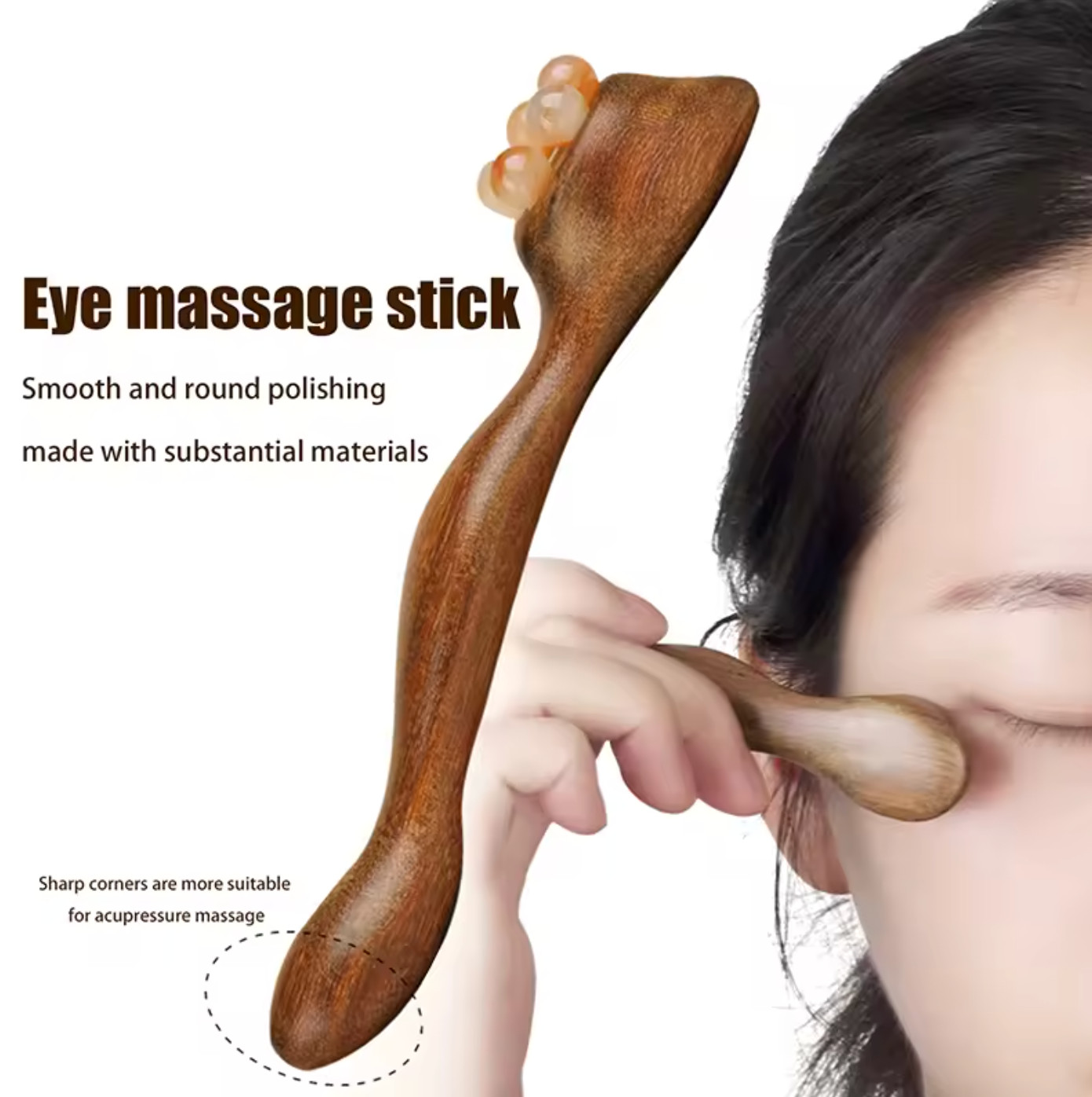 Korean Sandalwood Gua Sha Eye Massage Stick for Puffiness Relief Face Massager