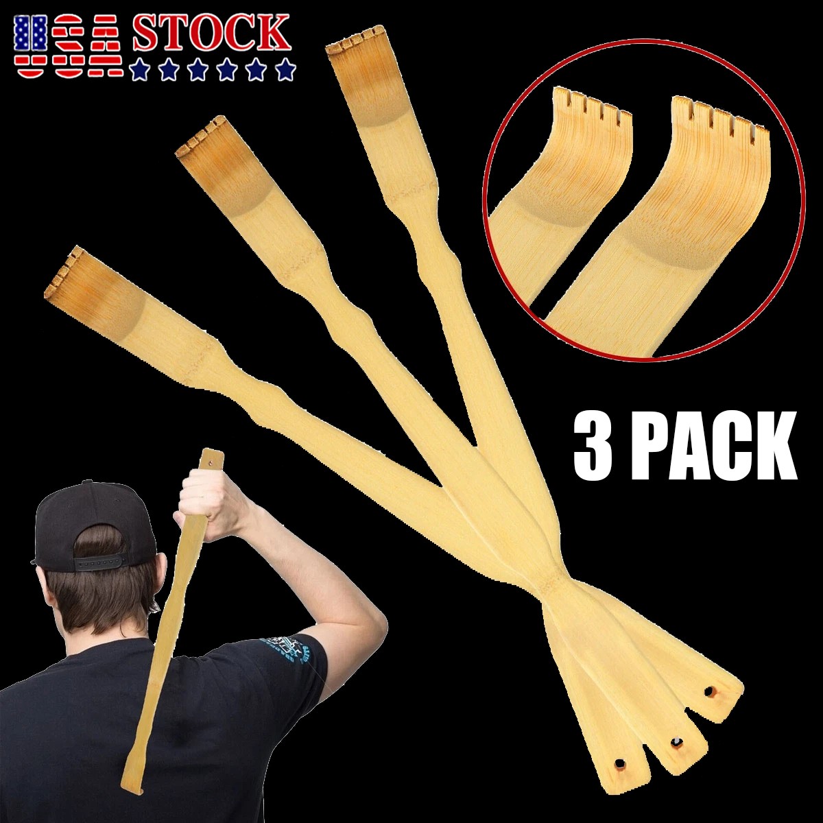3pcs Unisex Wooden Bamboo Back Scratcher Long Handle Back Scratchers for Adults