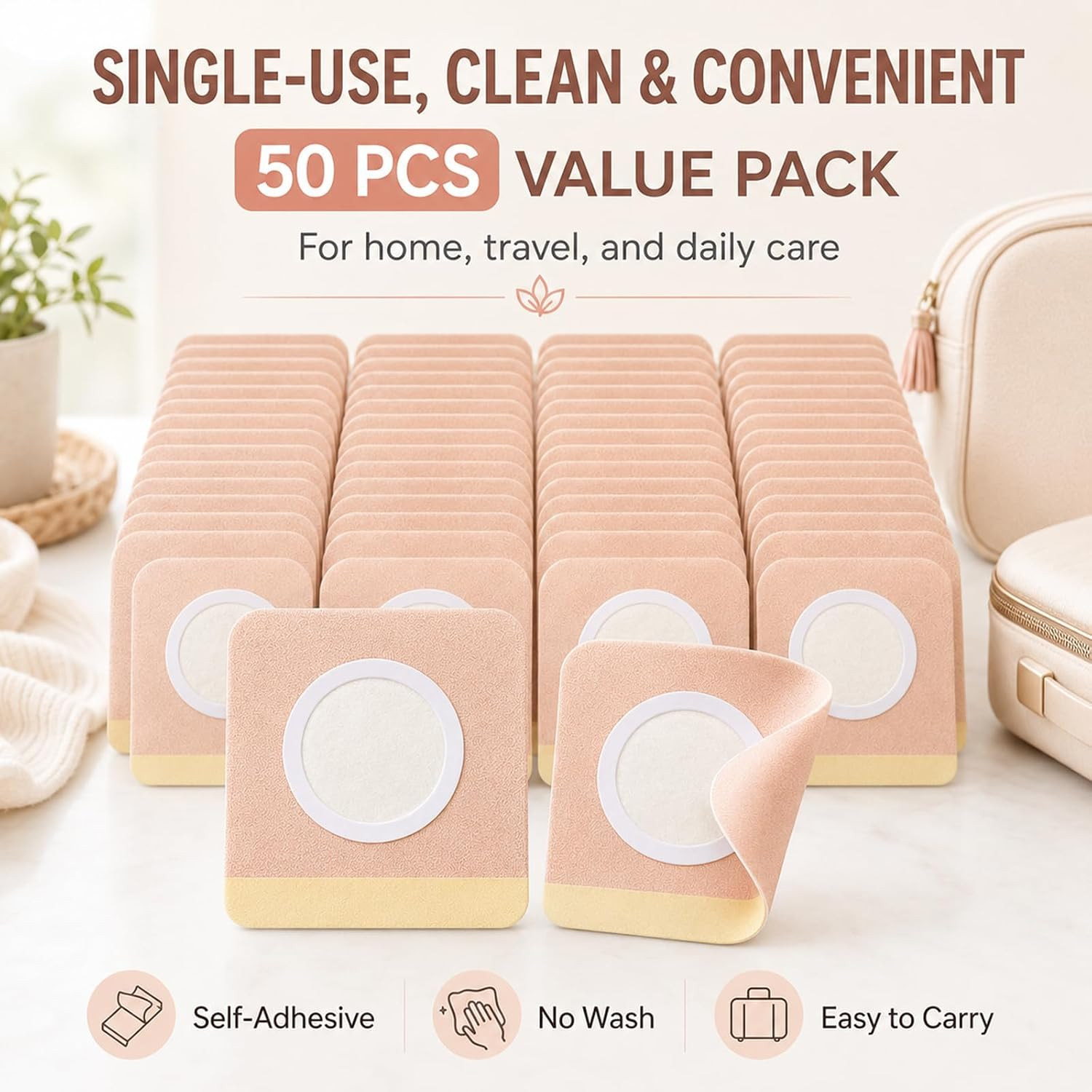 50Pcs Castor Oil Patches, Organic Cotton Castor Oil Pack Wrap Disposable Self-Ad