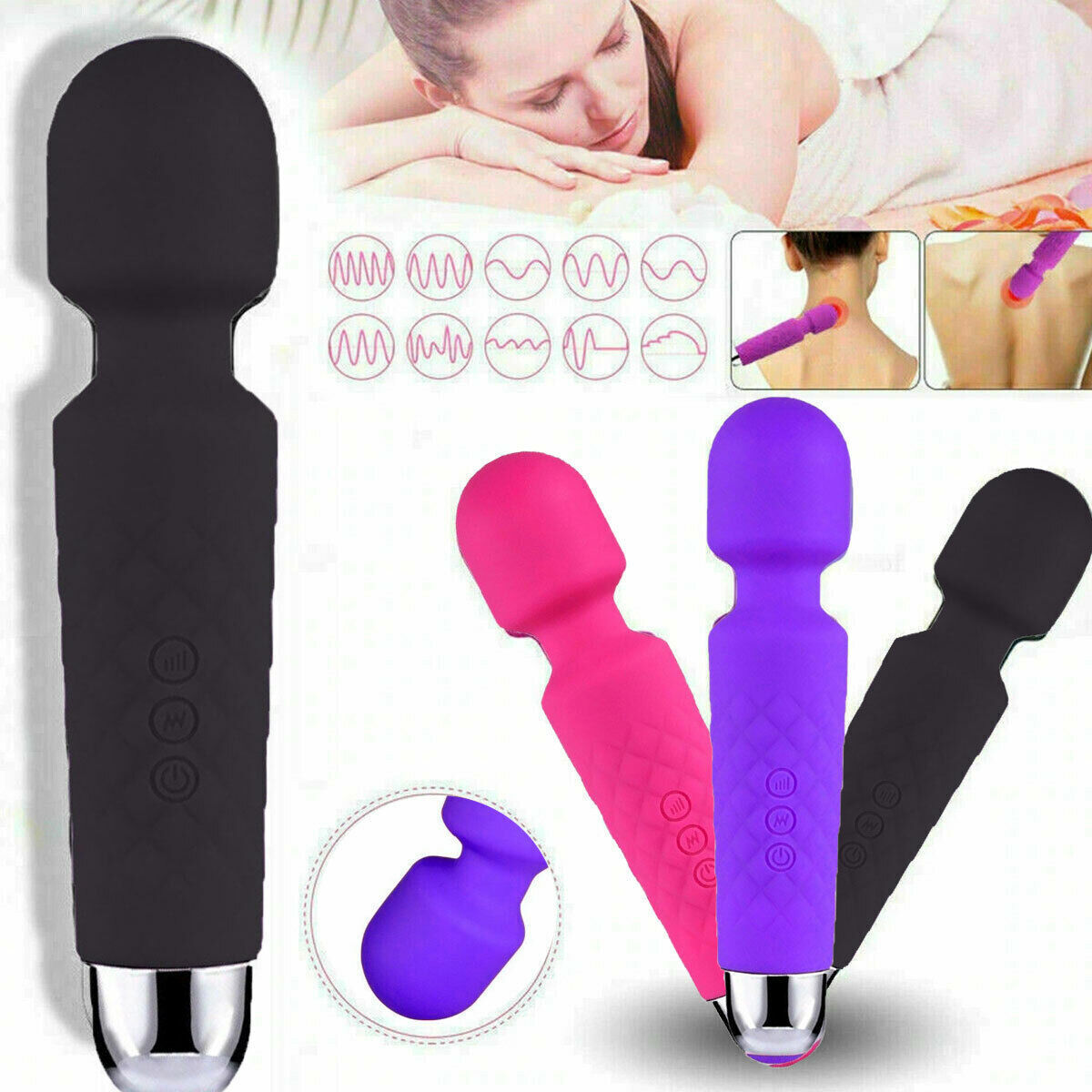 Handheld Massager Vibrator 3 colors Rechargeable 20 Speed Wand Massage Vibrating