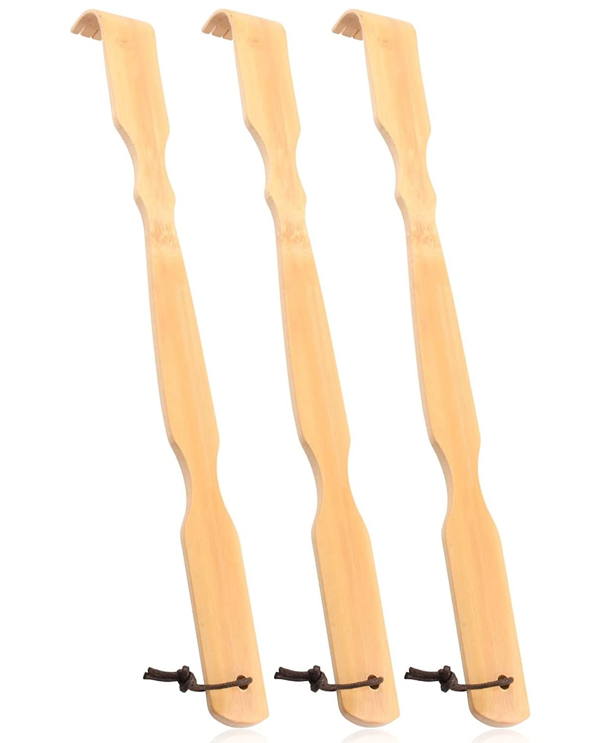 Renook Wooden Bamboo Back Scratcher, 17″ Natural Handmade 3 Pack,