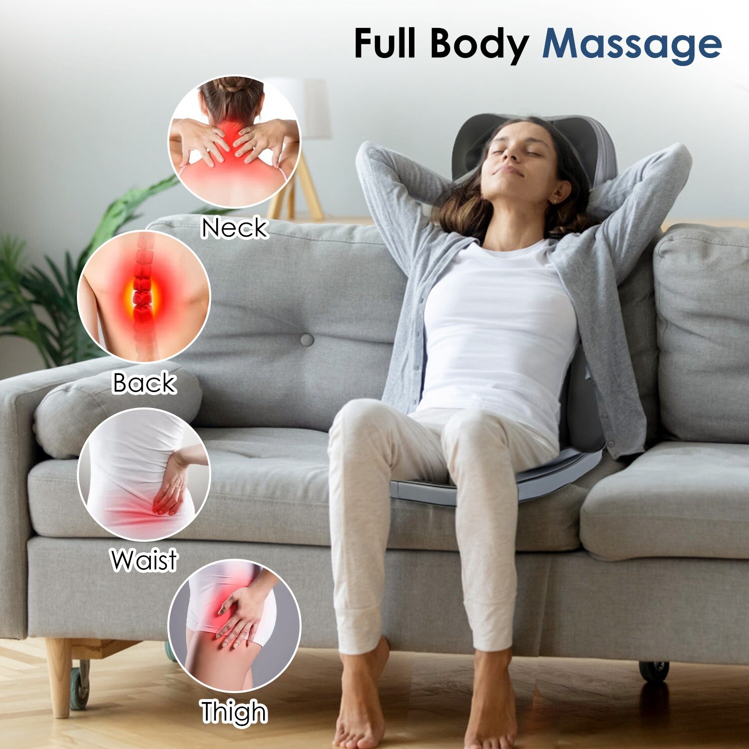 Back Neck Massage Seat Chair Cushion with Heat 3D Kneading Massage Pad Home Car