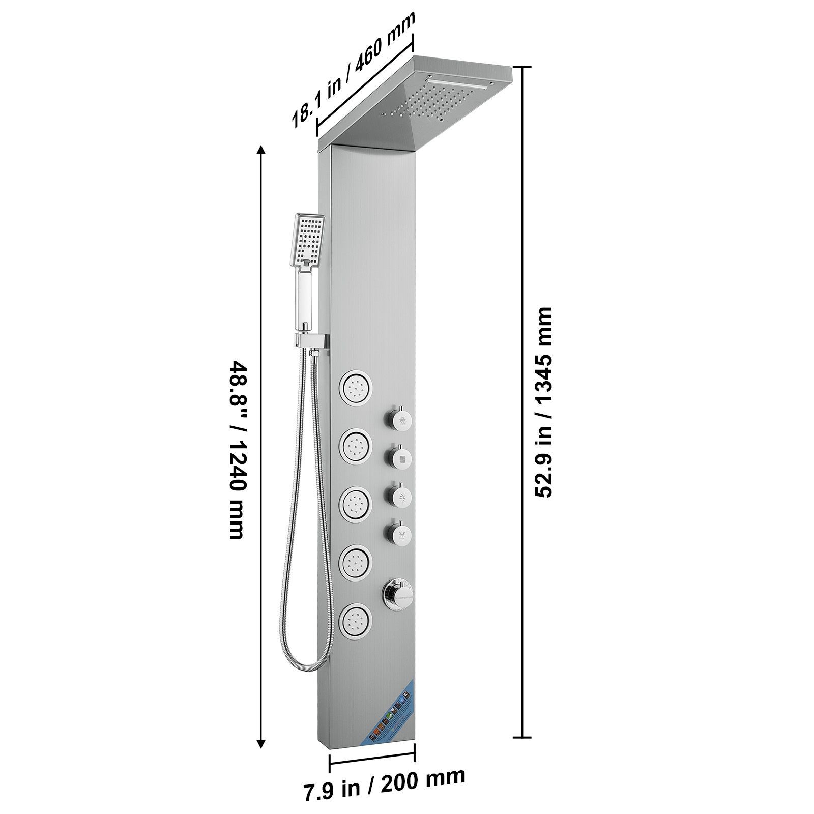 Stainless 4-in-1 Shower Rainfall Waterfall Massage Handheld 59in